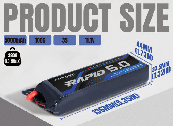 Turnigy Rapid 3S 5000mAh 11.1V 100C Lipo Battery w/XT90